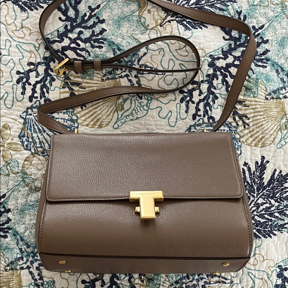 Tory Burch Gray Brown Leather Crossbody Bag